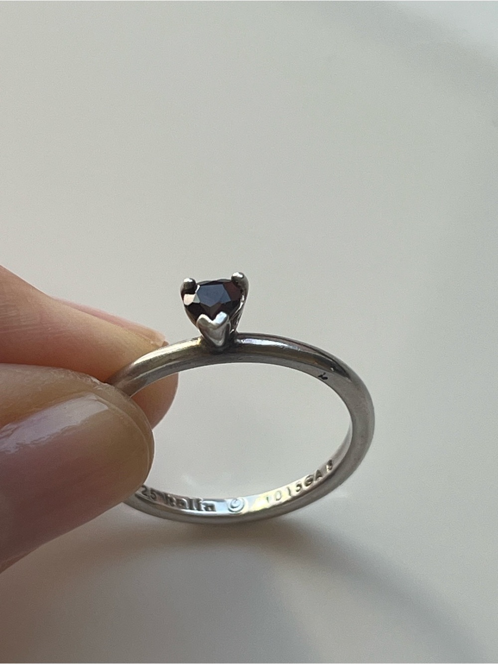 Sterling Silver Heart Solitaire Ring with Black Stone